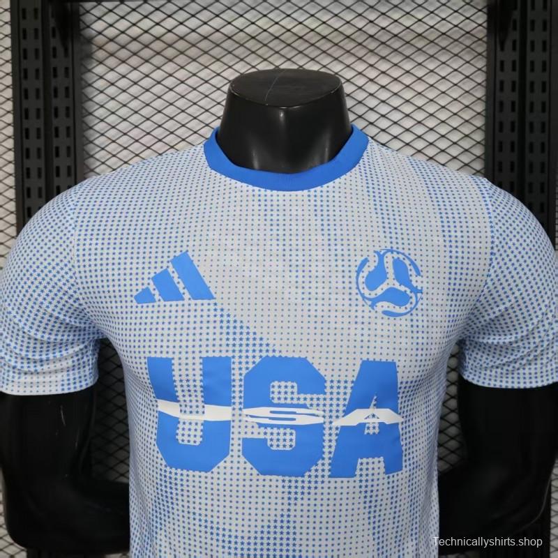 2025 Player Version  USA  Away White with Blue Halftone Gradient Pattern World Cup Commemorative Jersey