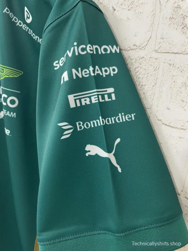 2025 F1 Aston Martin Aramco F1 Team Dark Green with Yellow Zipper Polo