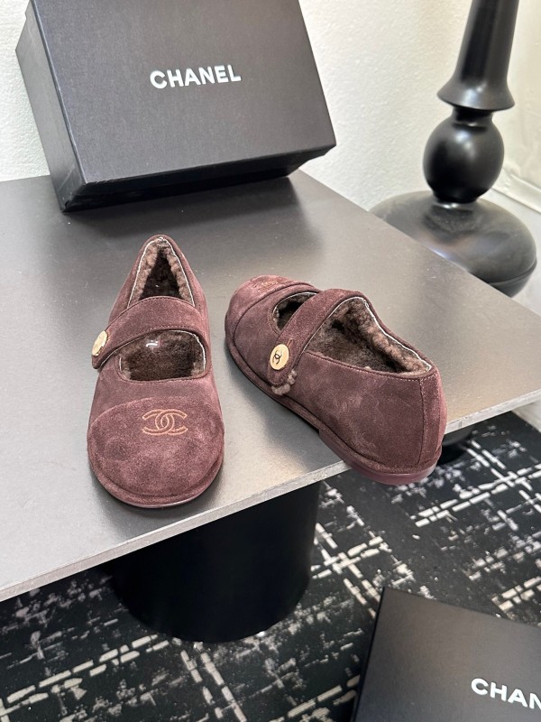 Chanel 2025 SS New French Mary Jane Flat Shoes with Fur - KFY00300