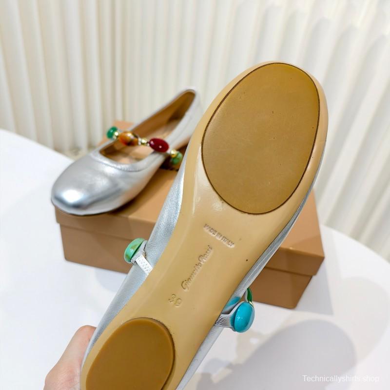Gianvito Rossi Bohemian Style Turquoise Flat Ballet Shoes - LY00320