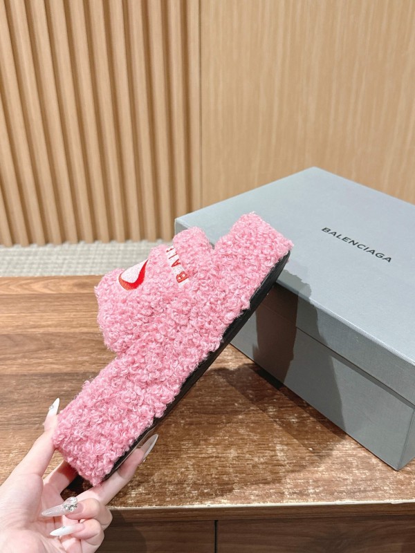 Balenciaga 2025 SS Qixi Limited Series Letter Embroidery Platform Shearling Slippers - AS00200