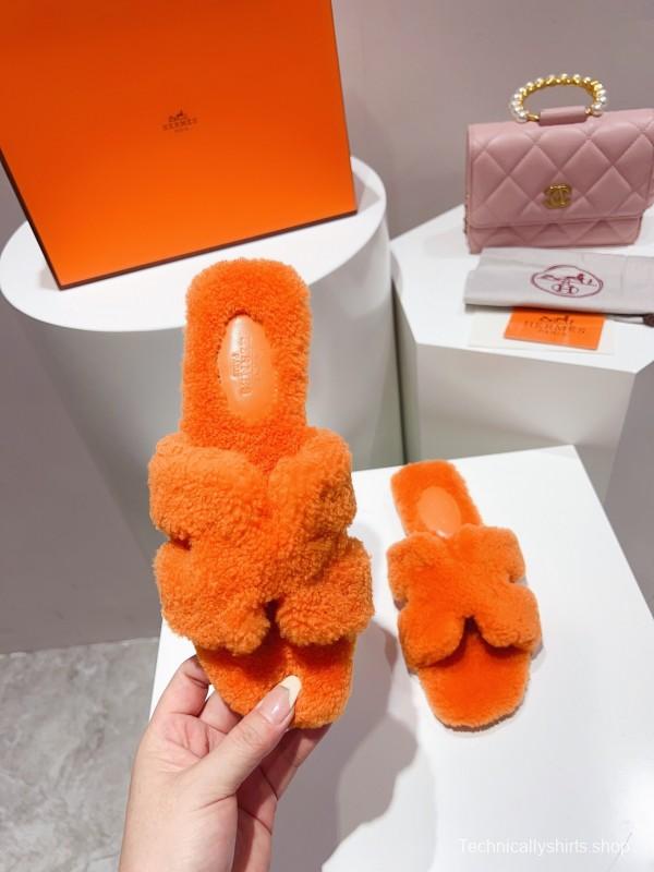 H Teddy Wool H Slippers Flat Sole Winter Edition - LY00240