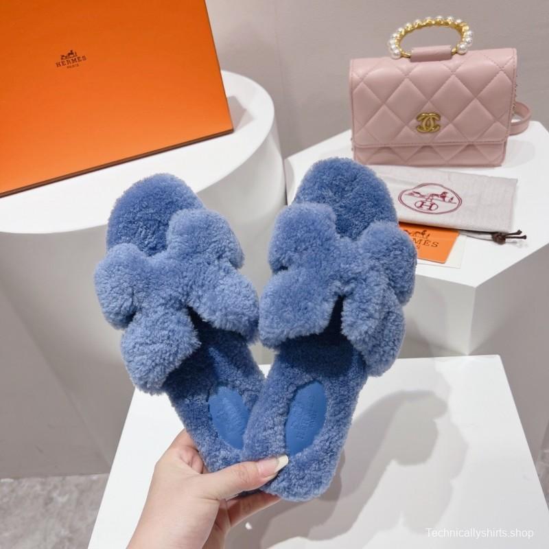 H Teddy Wool H Slippers Flat Sole Winter Edition - LY00240
