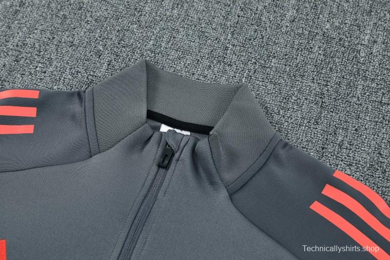 25/26 Bayern Munich Grey with Red Sleeves Half Zipper Jacket Tracksuit +Long Pants