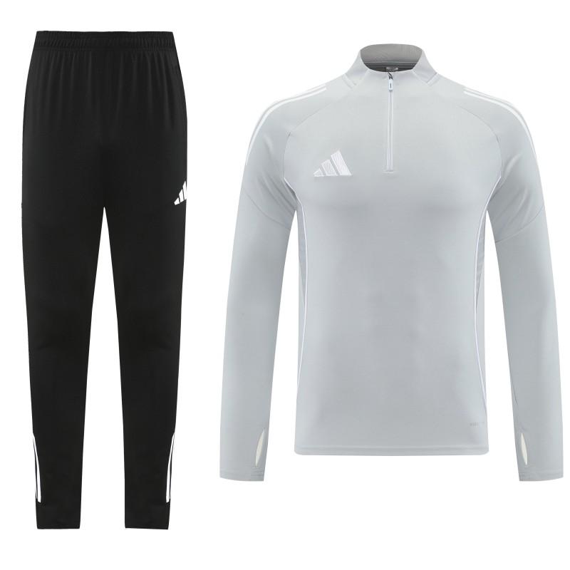 25/26  Adidas Light Grey Full zipper Jacket Tracksuit+ long pants