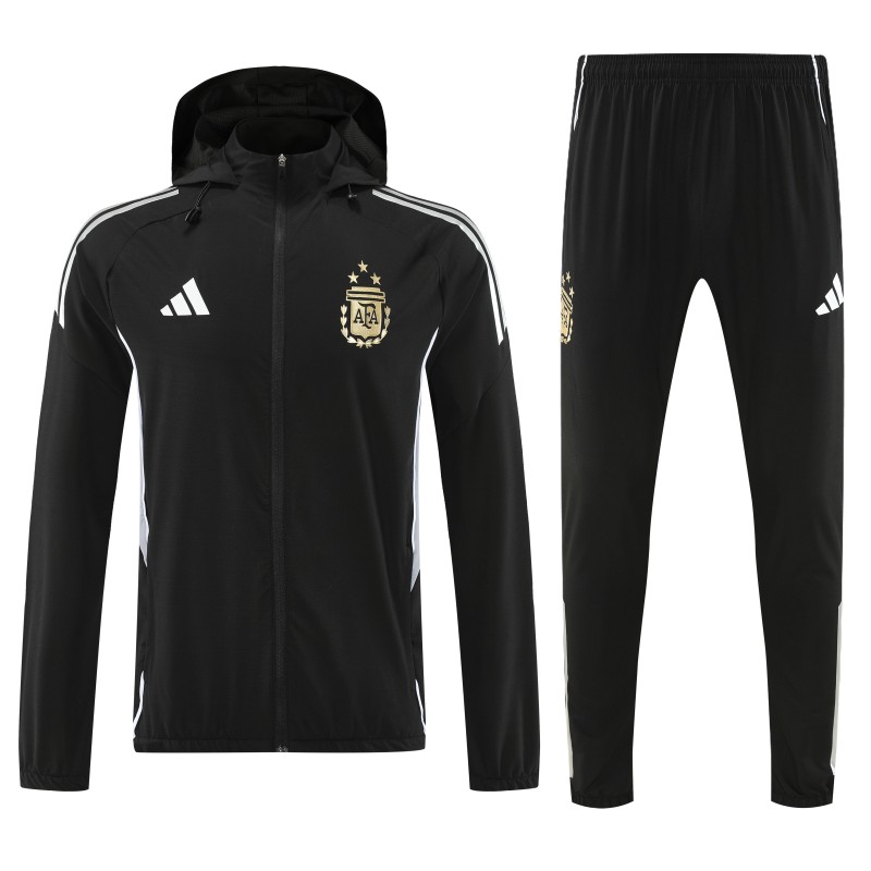 25/26 Argentina Black Full zipper Jacket Tracksuit+ long pants