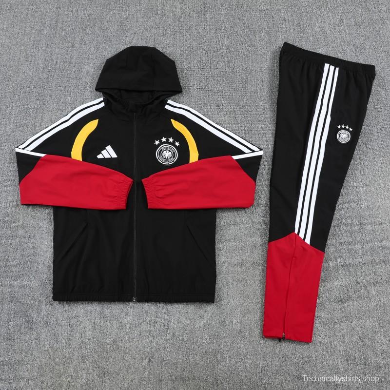 2026 Germany Hoodie Black Full Zipper Windbreaker + Long Pants