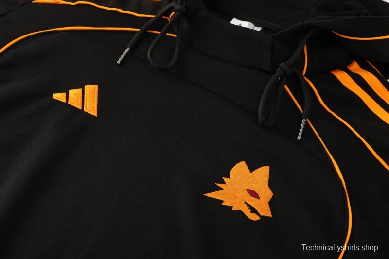 26/27 Roma Black Full Zipper Hooded Jacket Tracksuit + Long Pants