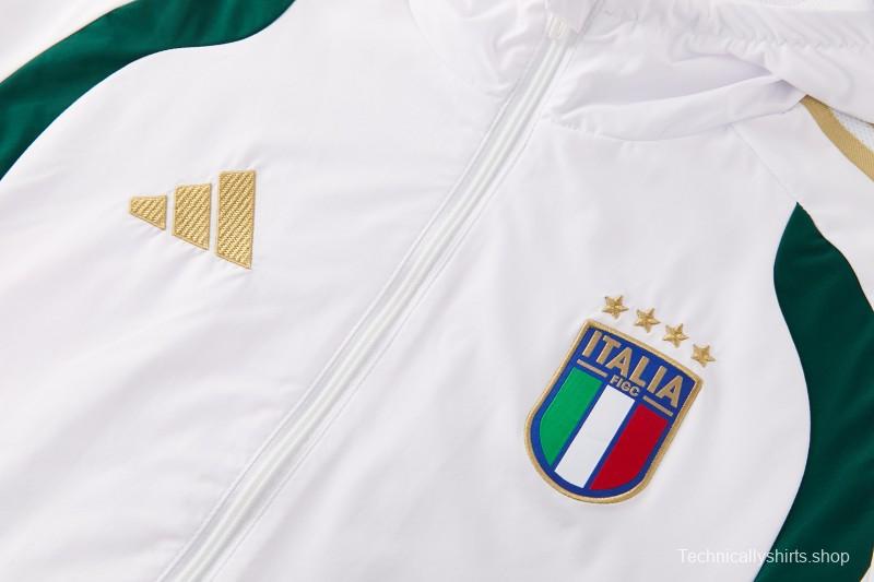 2026 Italy White Hoodie Full Zipper Windbreaker + Long Pants