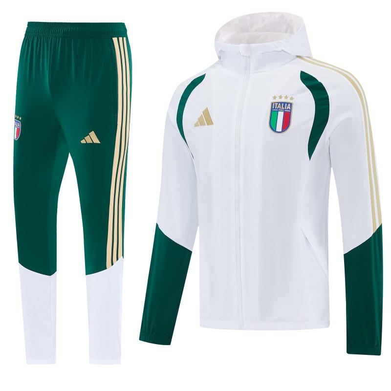 2026 Italy White Hoodie Full Zipper Windbreaker + Long Pants
