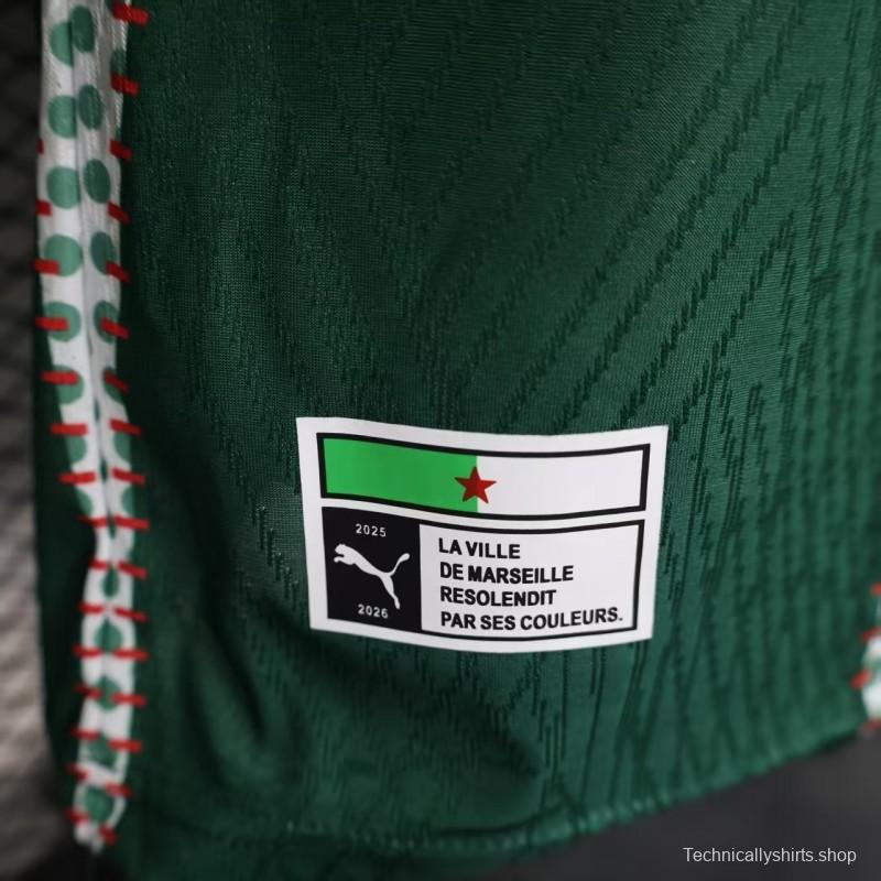 25/26 Player Version Marseille White and Green with Vertical Stripe and Dot Pattern Jersey