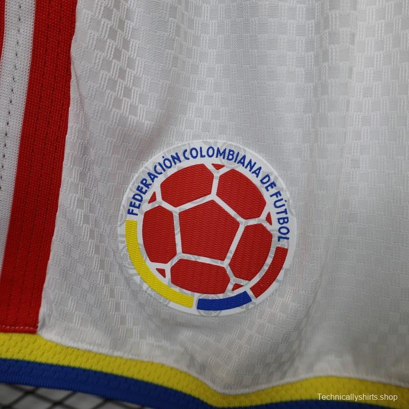 2026 Player Version Colombia White with Red Side Stripes Shorts