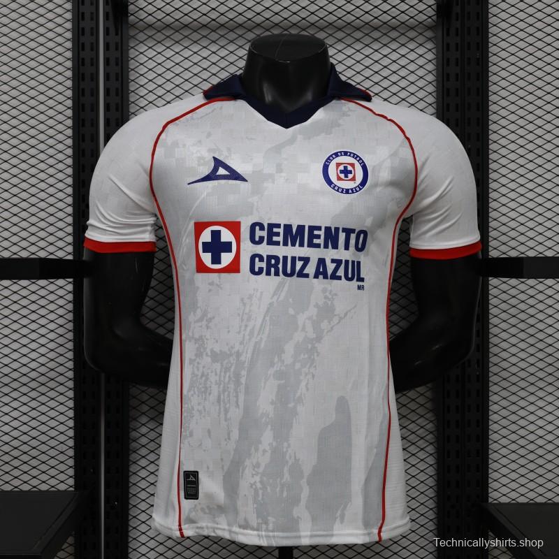 25/26 Player Version Cruz Azul White with Faint Grey Pattern Jersey