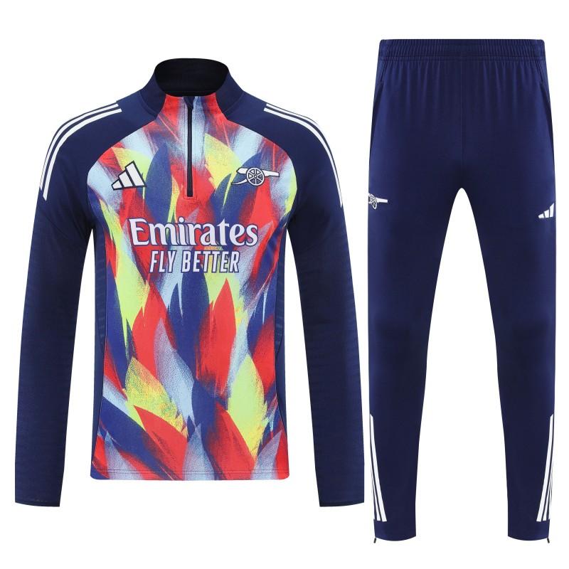 26/27 Arsenal Navy Blue Flame Print Half Zipper Jacket Tracksuit + Long Pants