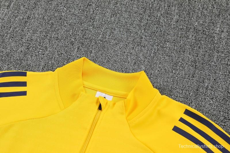 26/27 Boca Juniors Yellow & Navy Blue  Half Zipper Jacket Tracksuit + Navy Blue Long Pants