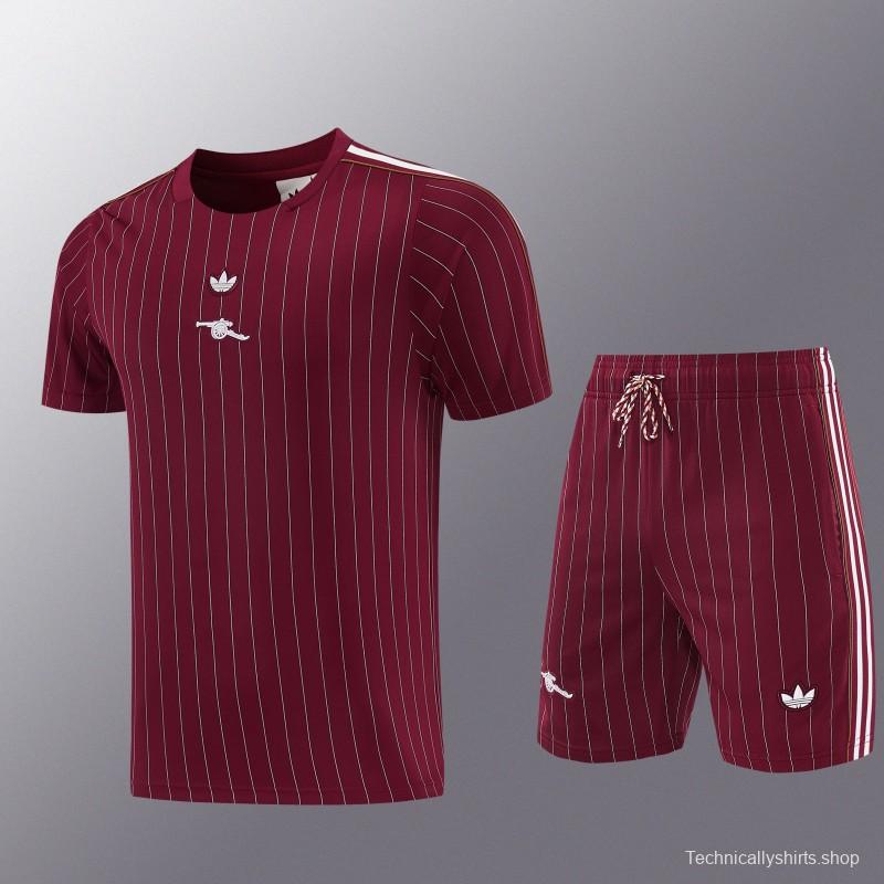 26/27  Arsenal  Maroon Pinstripe Short Sleeve+Soccer Shorts