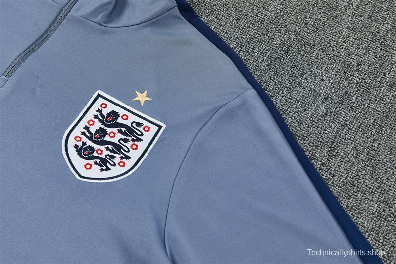 2026 England Grey Half Zipper Jacket Tracksuit + Navy  Blue Long Pants (Nike)