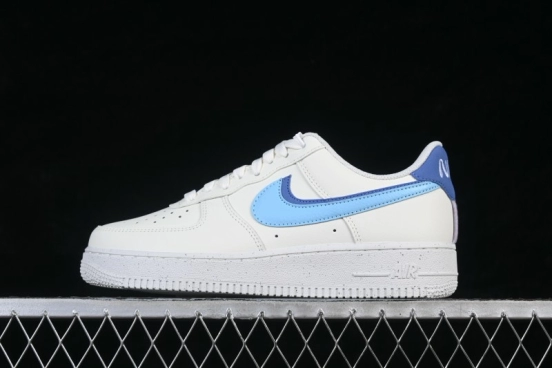 Nike Air Force 1 '07 Low Basketball Shoes with Dual Swoosh Design in White and Blue - DO9786-100
