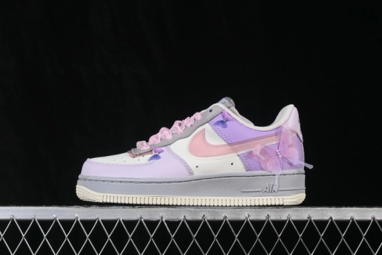 Nike Air Force 1 '07 Low Hand-Painted Graffiti Pastel Pink and Purple Butterfly Theme Casual Sneakers - CJ0304-160