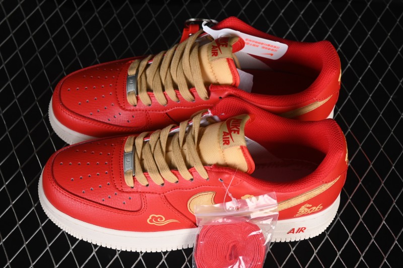 Nike Air Force 1 '07 Low Lunar New Year Limited Edition Casual Sneakers with Suede Gold Swoosh - XD0028-012