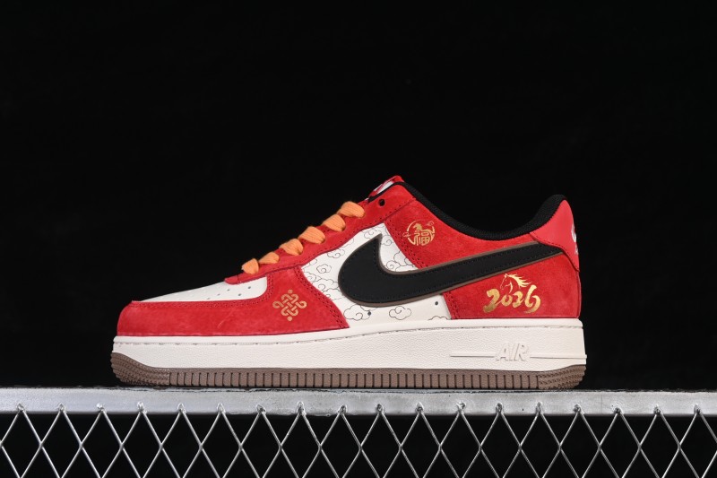 Nike Air Force 1 '07 Low Chinese New Year Running Shoes with White Red Gold Splatter Design - JP2026-157