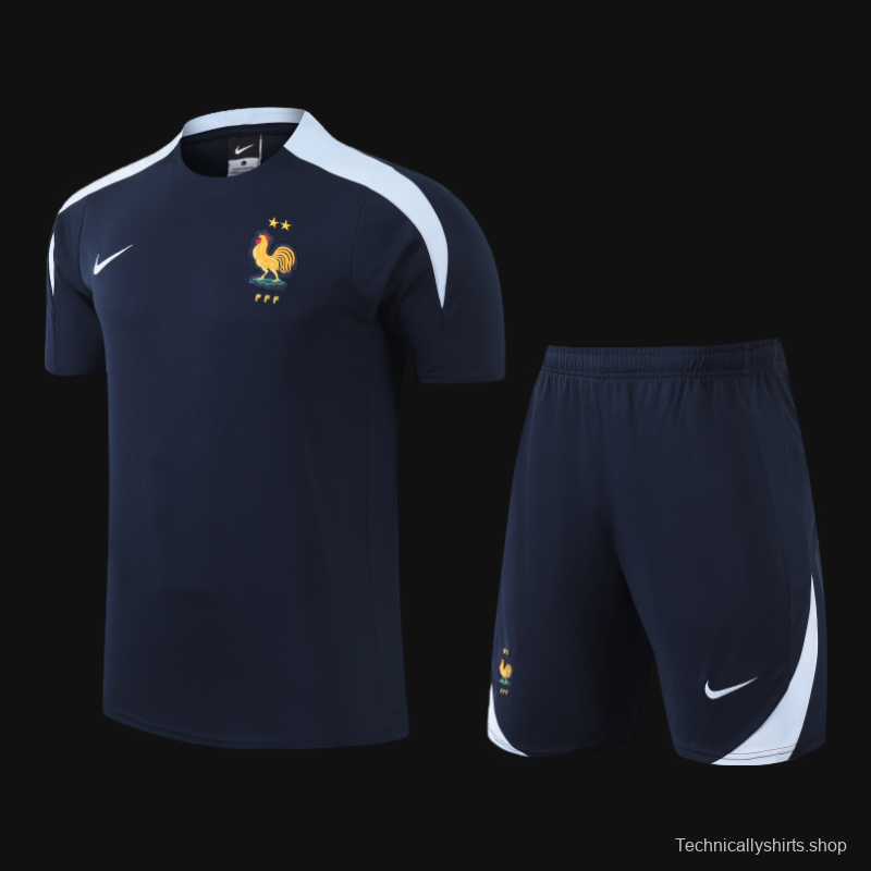 2024 France Cotton Navy Short Sleeve Jersey+Shorts