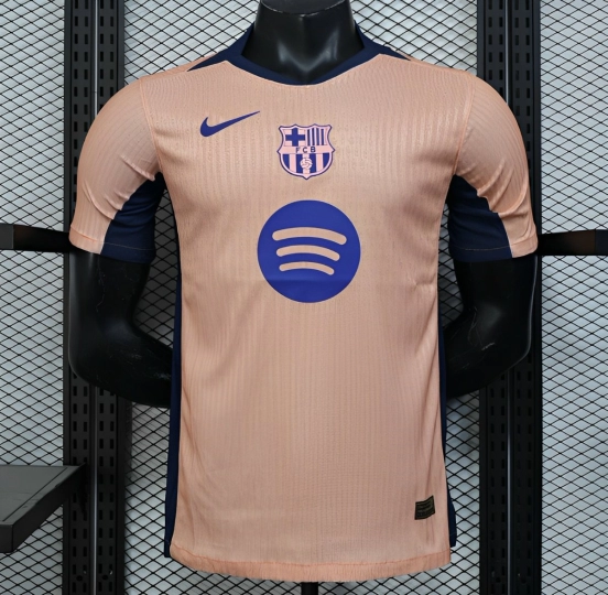 Player Version 25/26 FC Barcelona Pink 125Th Anniversary Jersey with Spotify Sponsor and Navy Blue Accents