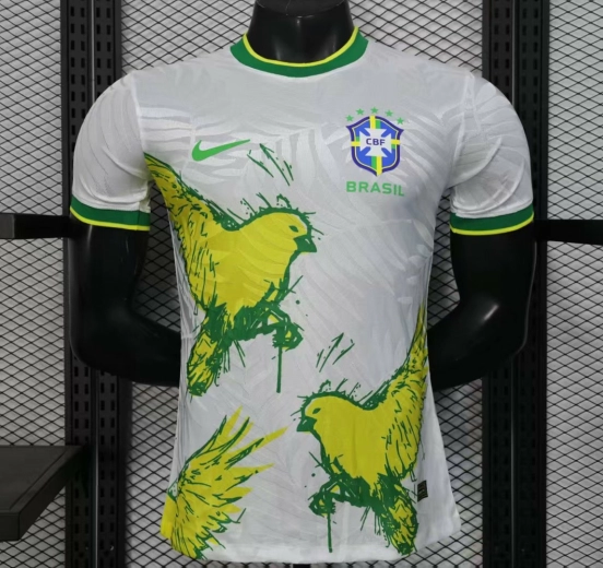 Player Version 2025 Brazil White with Rooster Print Jersey