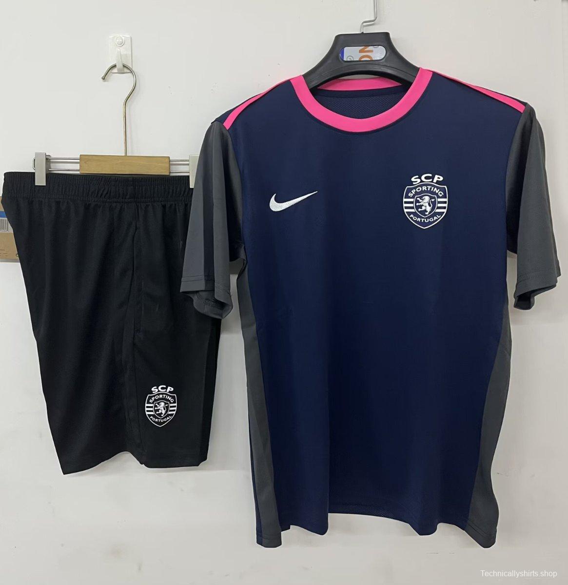 25/26 Sporting Lisbon Pre-match Training Jersey Navy Pink+Shorts