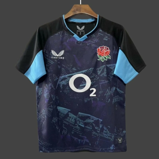 2026 England Rugby Navy with Blue Digital Cityscape Pattern Jersey