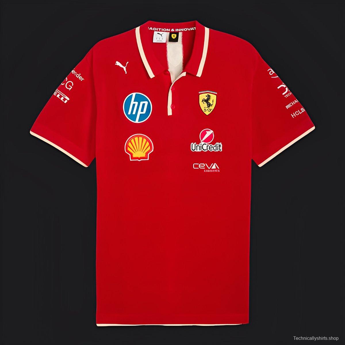 2025 F1 Scuderia Ferrari F1 Team Red with White Trim Polo Shirt