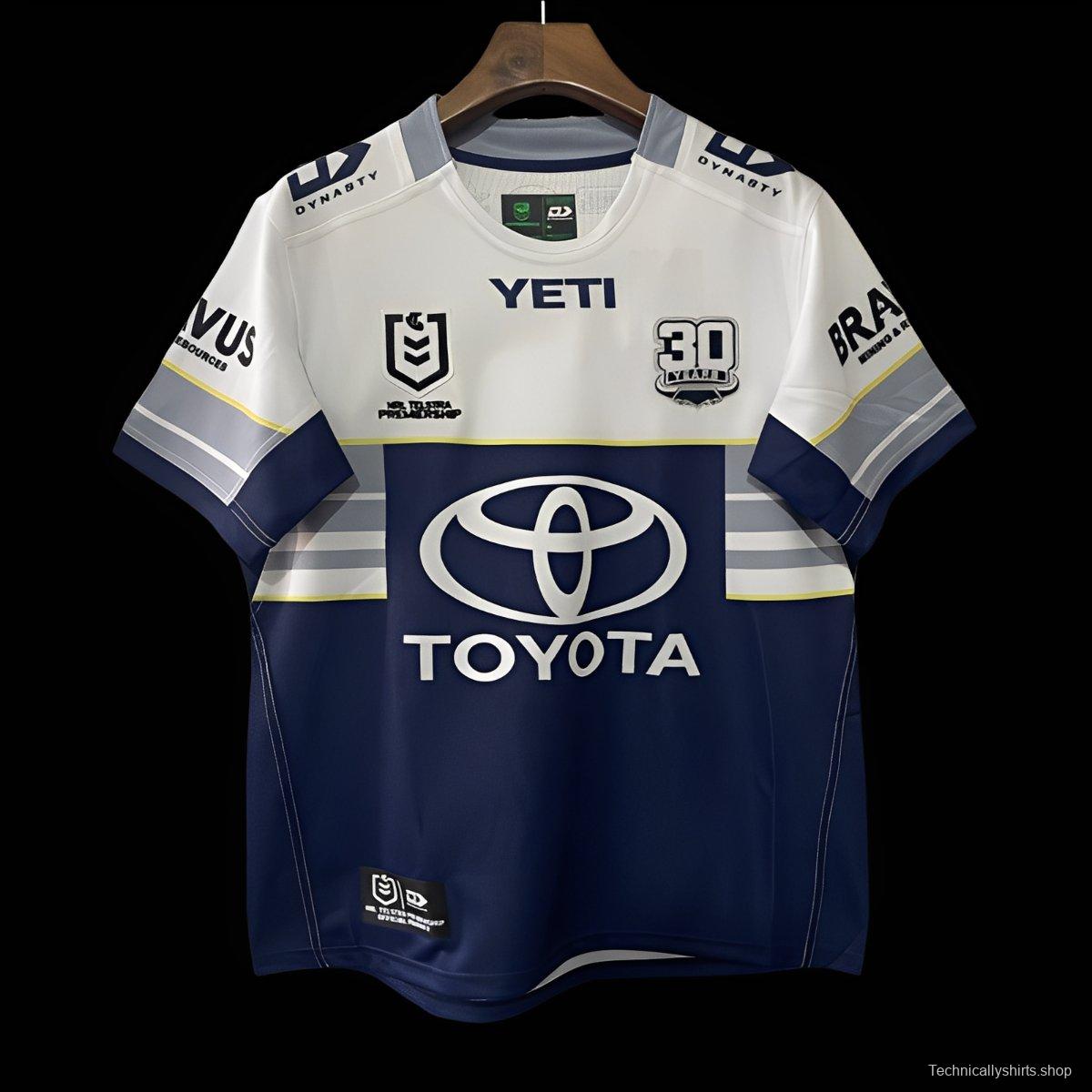 25/26 North Queensland Cowboys Navy with White and Grey Stripes Jersey