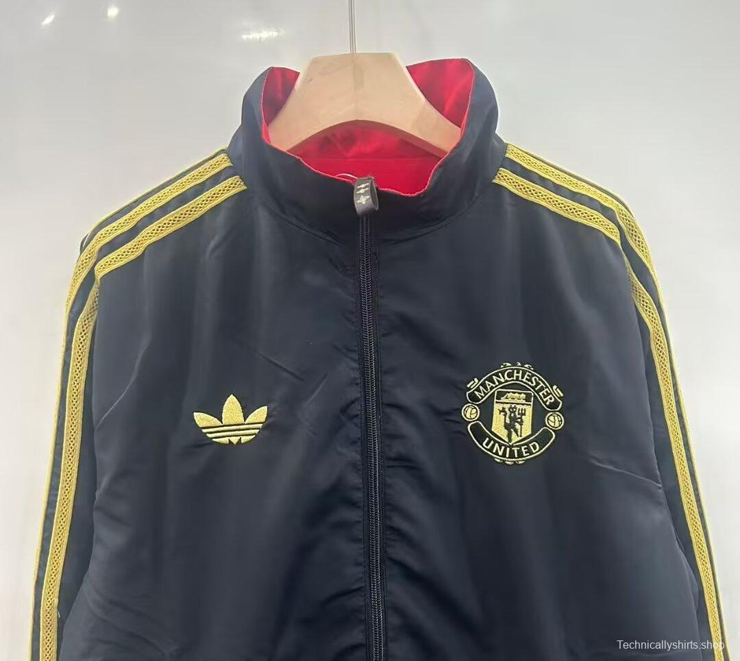 25/26 Manchester United Red/Black Reversible Full Zipper Windbreaker
