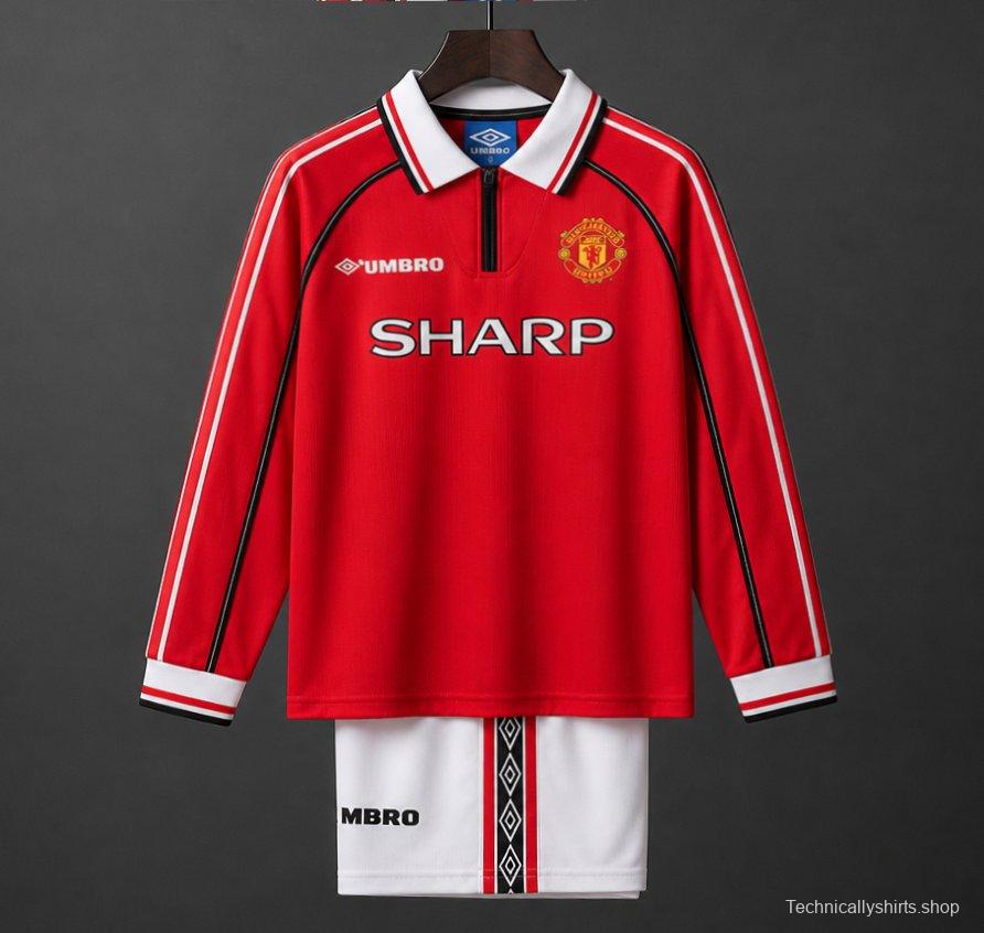 Retro Kids 98/99 Manchester United Red Home Long Sleeve Jersey