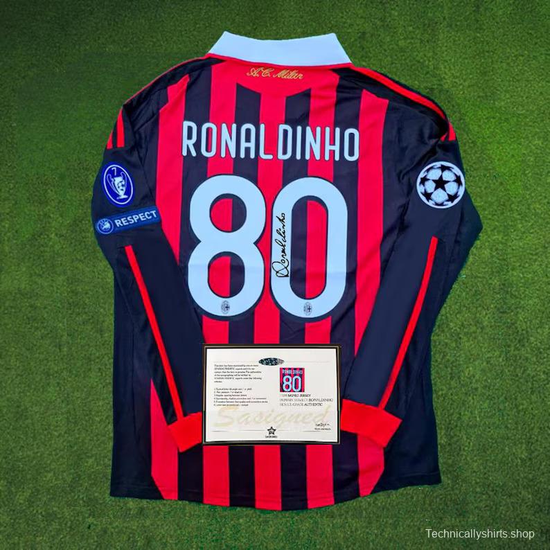 ronaldinho 10/11 ac milan long sleeves signed